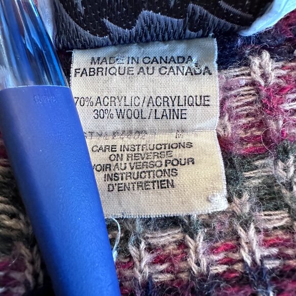 Vintage Nordic Fair Isle Cardigan sz M-L - Burgundy/Cream - Picture 8 of 9